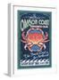 Oregon Coast - Dungeness Crab Vintage Sign-Lantern Press-Framed Art Print
