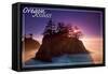 Oregon Coast - Ocean Island Sunset-Lantern Press-Framed Stretched Canvas