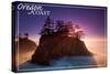 Oregon Coast - Ocean Island Sunset-Lantern Press-Stretched Canvas