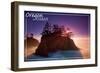 Oregon Coast - Ocean Island Sunset-Lantern Press-Framed Art Print