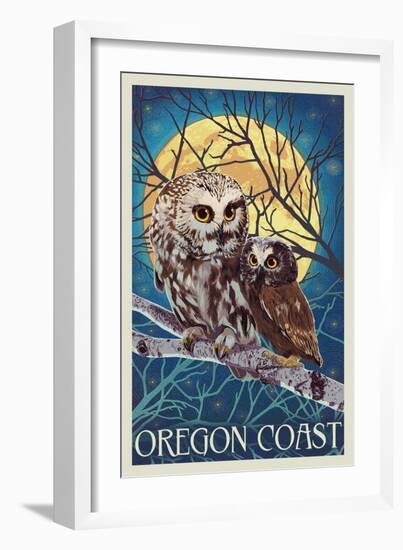 Oregon Coast - Owl and Owlet-Lantern Press-Framed Art Print