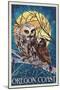 Oregon Coast - Owl and Owlet-Lantern Press-Mounted Art Print