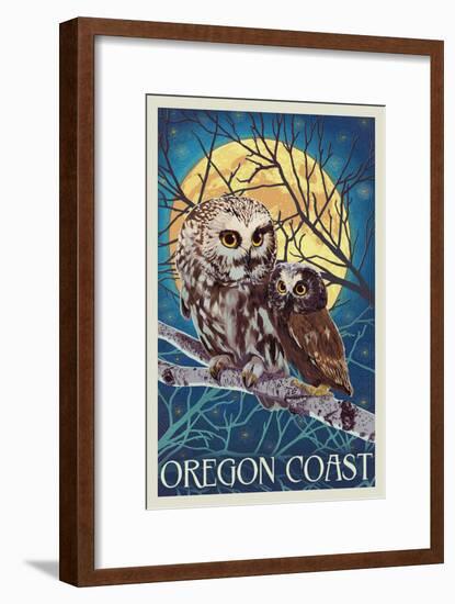 Oregon Coast - Owl and Owlet-Lantern Press-Framed Art Print