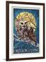 Oregon Coast - Owl and Owlet-Lantern Press-Framed Art Print
