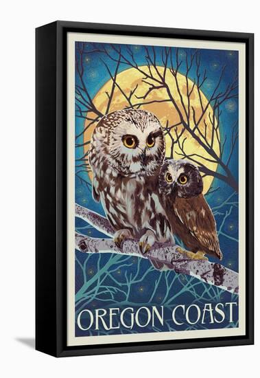 Oregon Coast - Owl and Owlet-Lantern Press-Framed Stretched Canvas