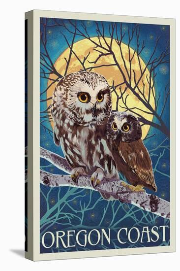 Oregon Coast - Owl and Owlet-Lantern Press-Stretched Canvas