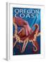 Oregon Coast - Red Octopus-Lantern Press-Framed Art Print