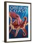 Oregon Coast - Red Octopus-Lantern Press-Framed Art Print