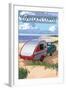 Oregon Coast - Retro Camper on Beach-Lantern Press-Framed Art Print