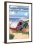 Oregon Coast - Retro Camper on Beach-Lantern Press-Framed Art Print