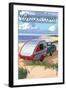 Oregon Coast - Retro Camper on Beach-Lantern Press-Framed Art Print