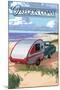 Oregon Coast - Retro Camper on Beach-Lantern Press-Mounted Art Print