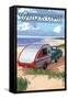 Oregon Coast - Retro Camper on Beach-Lantern Press-Framed Stretched Canvas