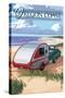 Oregon Coast - Retro Camper on Beach-Lantern Press-Stretched Canvas