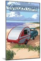 Oregon Coast - Retro Camper on Beach-Lantern Press-Mounted Art Print