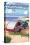 Oregon Coast - Retro Camper on Beach-Lantern Press-Stretched Canvas
