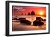 Oregon Coast - Rocks and Sunset-Lantern Press-Framed Art Print