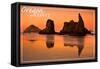 Oregon Coast - Rocky Beach Orange Sunset-Lantern Press-Framed Stretched Canvas