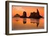 Oregon Coast - Rocky Beach Orange Sunset-Lantern Press-Framed Art Print