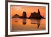 Oregon Coast - Rocky Beach Orange Sunset-Lantern Press-Framed Art Print