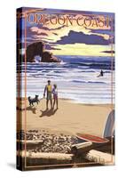 Oregon Coast Scene at Sunset-Lantern Press-Stretched Canvas