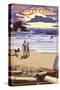 Oregon Coast Scene at Sunset-Lantern Press-Stretched Canvas