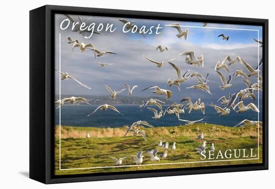 Oregon Coast - Seagulls-Lantern Press-Framed Stretched Canvas