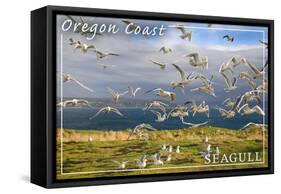 Oregon Coast - Seagulls-Lantern Press-Framed Stretched Canvas