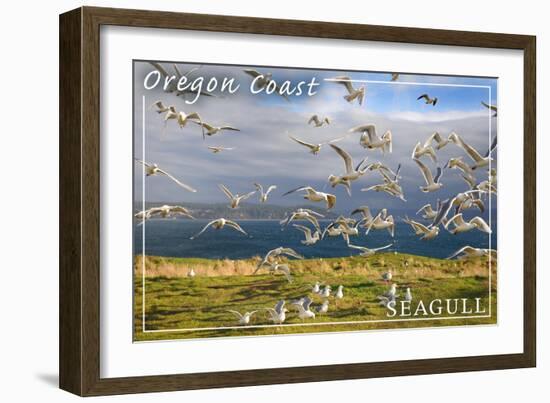 Oregon Coast - Seagulls-Lantern Press-Framed Art Print