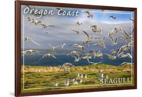 Oregon Coast - Seagulls-Lantern Press-Framed Art Print