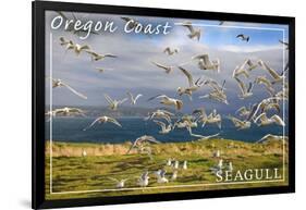 Oregon Coast - Seagulls-Lantern Press-Framed Art Print