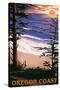 Oregon Coast Sunset Surfers-Lantern Press-Stretched Canvas