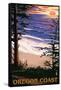 Oregon Coast Sunset Surfers-Lantern Press-Framed Stretched Canvas