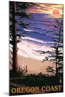 Oregon Coast Sunset Surfers-Lantern Press-Mounted Art Print