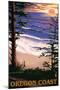 Oregon Coast Sunset Surfers-Lantern Press-Mounted Art Print