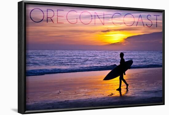 Oregon Coast - Surfer and Sunset-Lantern Press-Framed Art Print