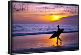 Oregon Coast - Surfer and Sunset-Lantern Press-Framed Art Print