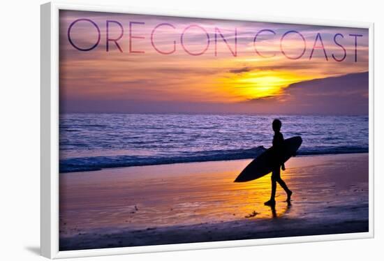 Oregon Coast - Surfer and Sunset-Lantern Press-Framed Art Print