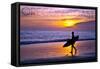 Oregon Coast - Surfer and Sunset-Lantern Press-Framed Stretched Canvas