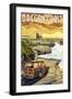 Oregon Coast - Woody and Lighthouse-Lantern Press-Framed Art Print