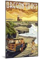 Oregon Coast - Woody and Lighthouse-Lantern Press-Mounted Art Print