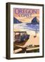 Oregon Coast - Woody on Beach at Sunset-Lantern Press-Framed Art Print