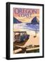 Oregon Coast - Woody on Beach at Sunset-Lantern Press-Framed Art Print