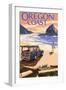 Oregon Coast - Woody on Beach at Sunset-Lantern Press-Framed Art Print