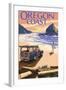 Oregon Coast - Woody on Beach at Sunset-Lantern Press-Framed Art Print