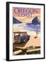 Oregon Coast - Woody on Beach at Sunset-Lantern Press-Framed Art Print