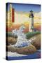 Oregon Coast - Yaquina Head Lighthouse - Woodblock Print-Lantern Press-Stretched Canvas