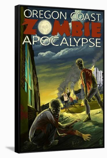 Oregon Coast - Zombie Apocalypse-Lantern Press-Framed Stretched Canvas