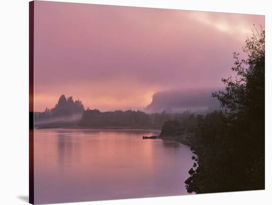 Oregon, Columbia River Gorge. Fog Along Columbia River-Steve Terrill-Stretched Canvas