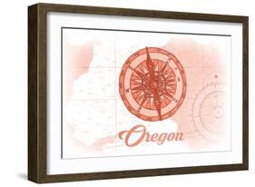 Oregon - Compass - Coral - Coastal Icon-Lantern Press-Framed Art Print